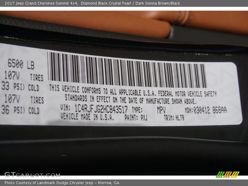 Diamond Black Crystal Pearl / Dark Sienna Brown/Black 2017 Jeep Grand Cherokee Summit 4x4