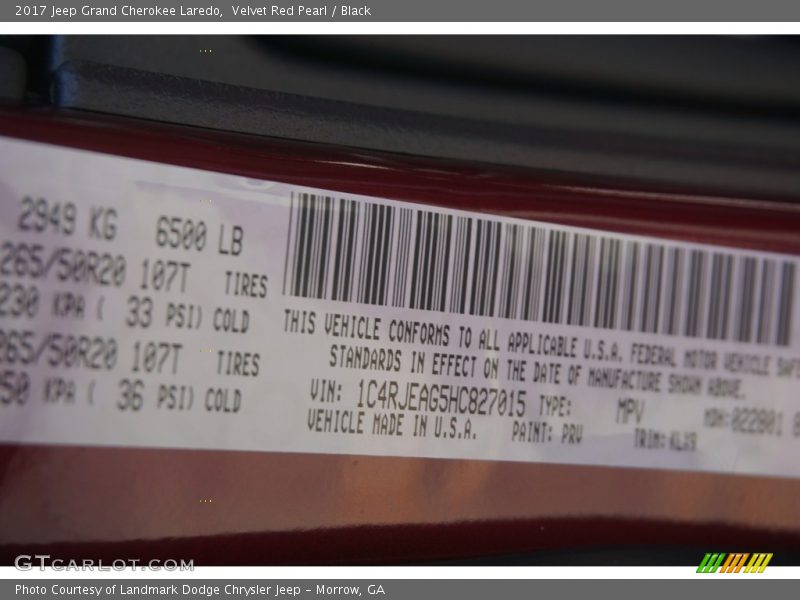 Velvet Red Pearl / Black 2017 Jeep Grand Cherokee Laredo