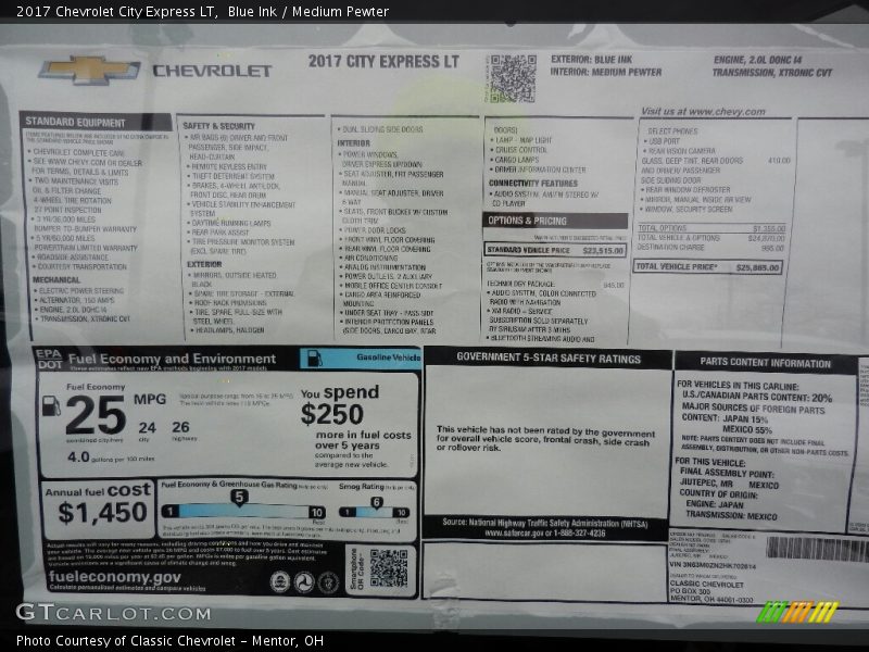  2017 City Express LT Window Sticker