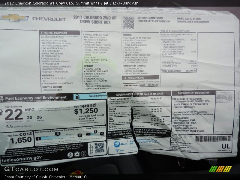  2017 Colorado WT Crew Cab Window Sticker