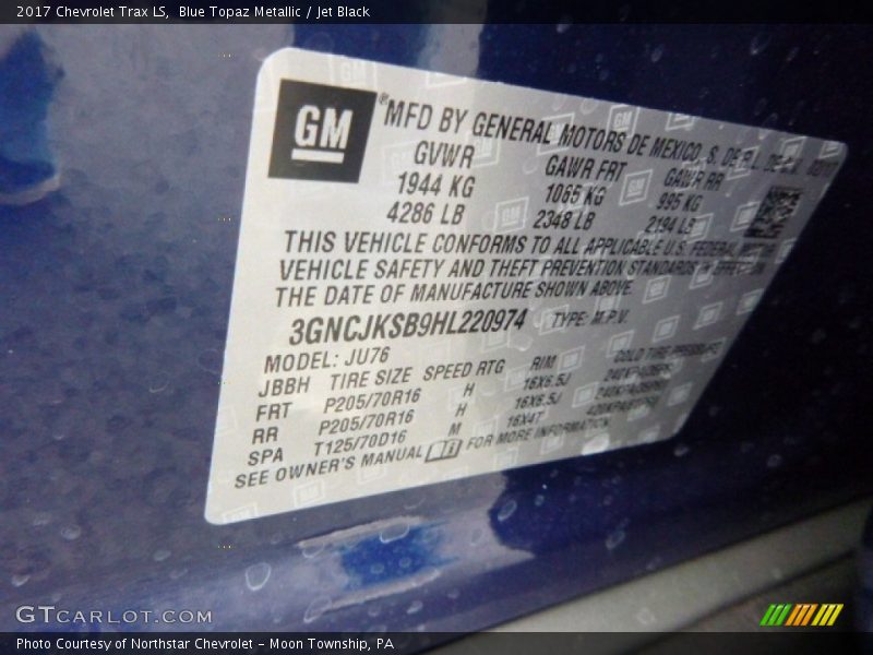 Blue Topaz Metallic / Jet Black 2017 Chevrolet Trax LS