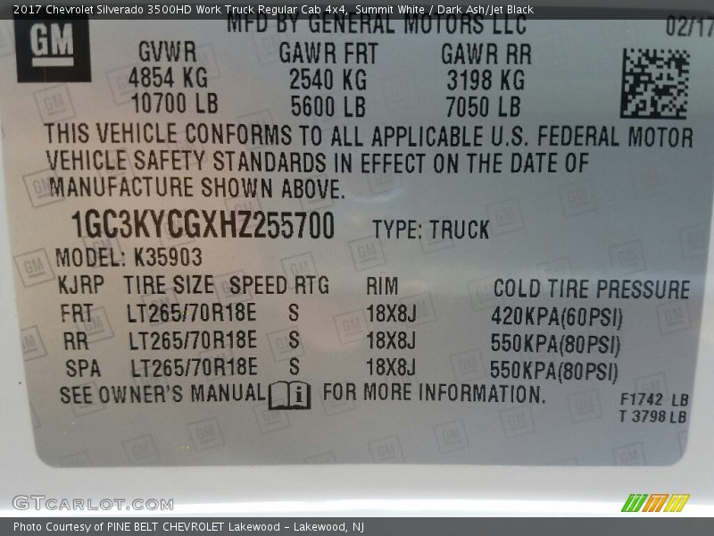 Summit White / Dark Ash/Jet Black 2017 Chevrolet Silverado 3500HD Work Truck Regular Cab 4x4