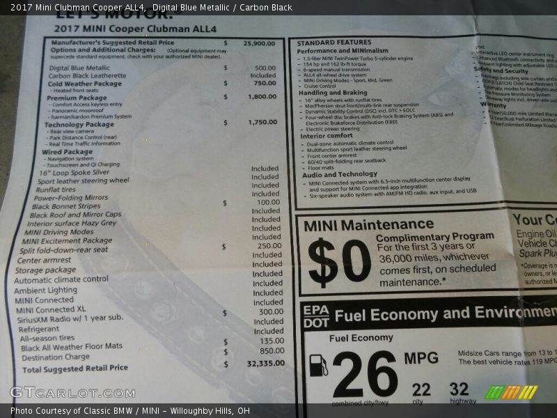  2017 Clubman Cooper ALL4 Window Sticker