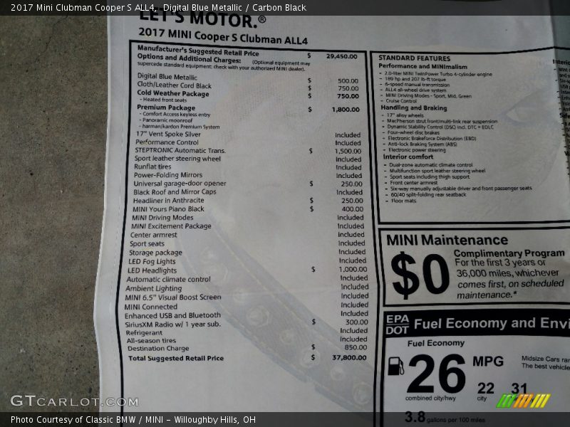 Digital Blue Metallic / Carbon Black 2017 Mini Clubman Cooper S ALL4