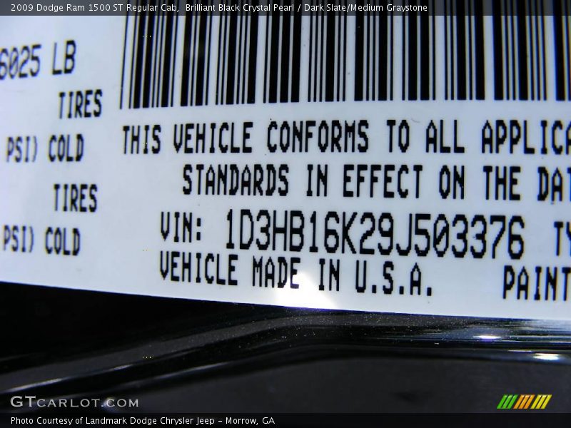 Brilliant Black Crystal Pearl / Dark Slate/Medium Graystone 2009 Dodge Ram 1500 ST Regular Cab