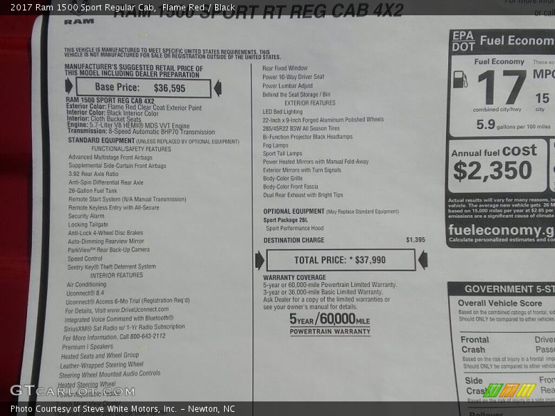  2017 1500 Sport Regular Cab Window Sticker