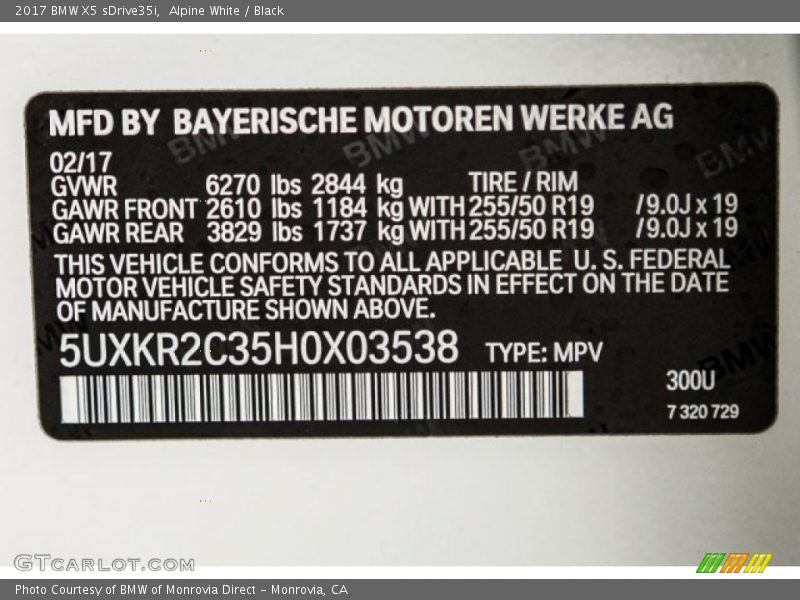 Alpine White / Black 2017 BMW X5 sDrive35i