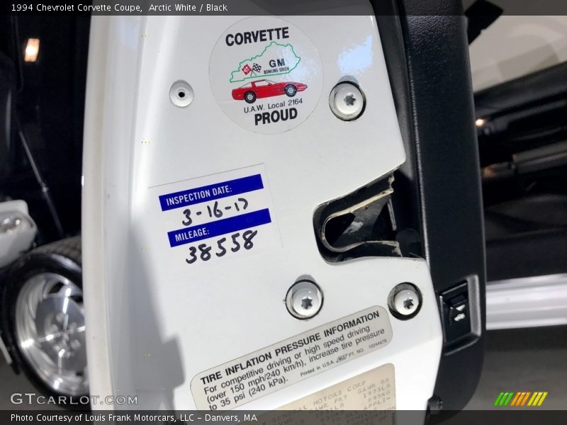 Info Tag of 1994 Corvette Coupe