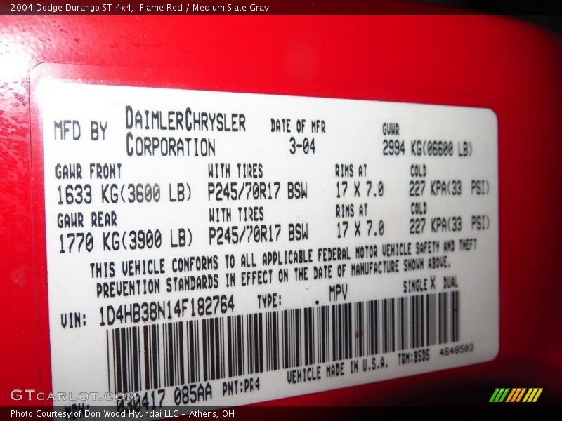 Flame Red / Medium Slate Gray 2004 Dodge Durango ST 4x4