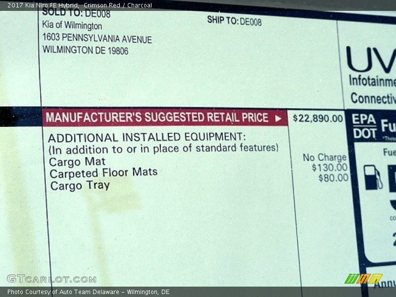  2017 Niro FE Hybrid Window Sticker