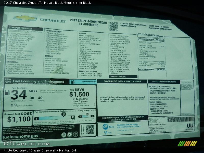 Mosaic Black Metallic / Jet Black 2017 Chevrolet Cruze LT