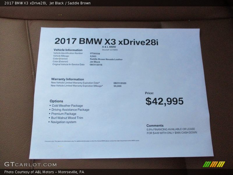 Jet Black / Saddle Brown 2017 BMW X3 xDrive28i