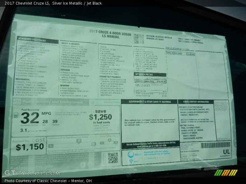 Silver Ice Metallic / Jet Black 2017 Chevrolet Cruze LS