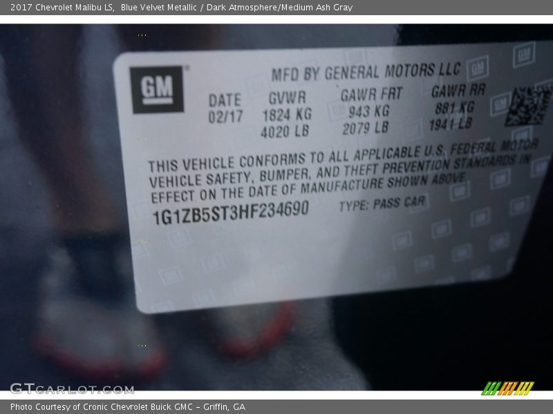 Blue Velvet Metallic / Dark Atmosphere/Medium Ash Gray 2017 Chevrolet Malibu LS
