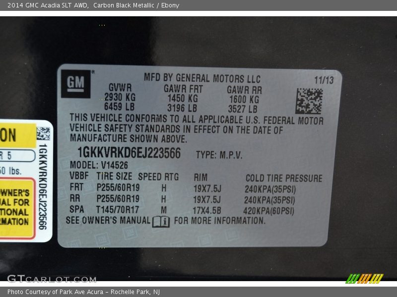 Carbon Black Metallic / Ebony 2014 GMC Acadia SLT AWD