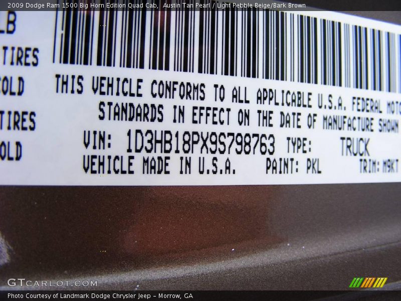 Austin Tan Pearl / Light Pebble Beige/Bark Brown 2009 Dodge Ram 1500 Big Horn Edition Quad Cab