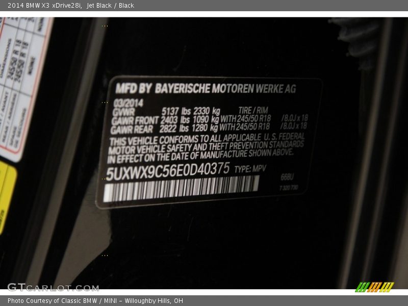 Jet Black / Black 2014 BMW X3 xDrive28i