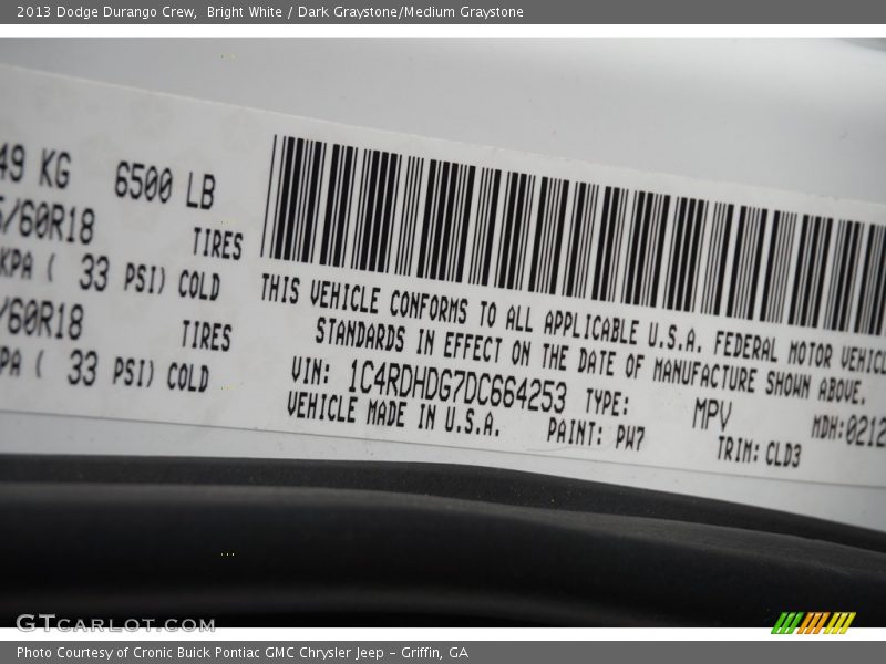 Bright White / Dark Graystone/Medium Graystone 2013 Dodge Durango Crew