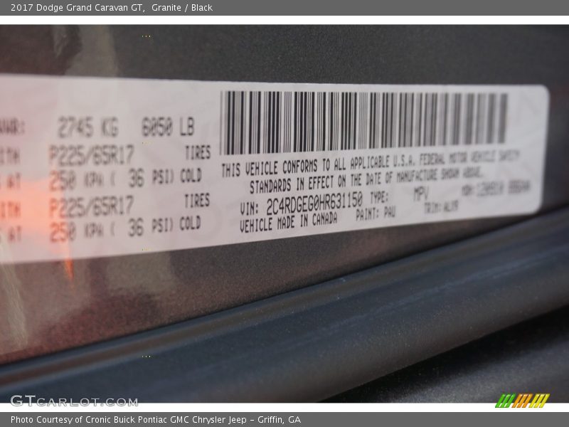 Granite / Black 2017 Dodge Grand Caravan GT