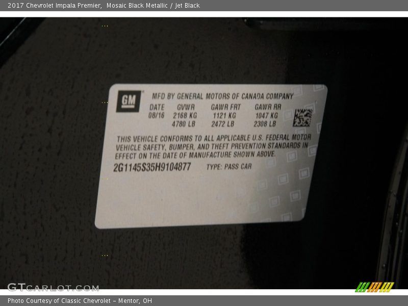 Mosaic Black Metallic / Jet Black 2017 Chevrolet Impala Premier