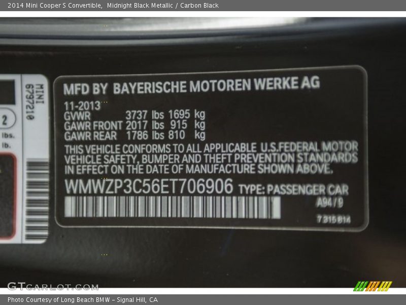 Midnight Black Metallic / Carbon Black 2014 Mini Cooper S Convertible