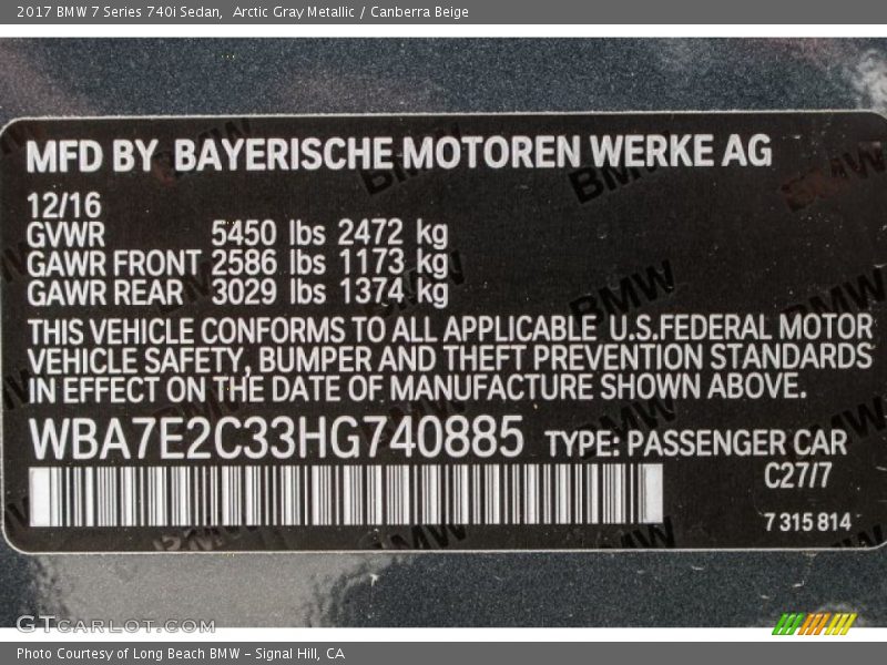 Arctic Gray Metallic / Canberra Beige 2017 BMW 7 Series 740i Sedan