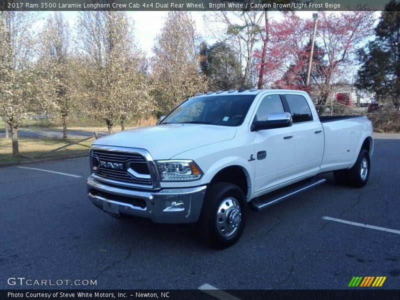 Bright White / Canyon Brown/Light Frost Beige 2017 Ram 3500 Laramie Longhorn Crew Cab 4x4 Dual Rear Wheel