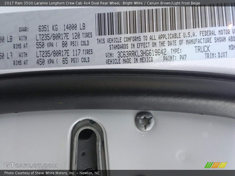 Bright White / Canyon Brown/Light Frost Beige 2017 Ram 3500 Laramie Longhorn Crew Cab 4x4 Dual Rear Wheel