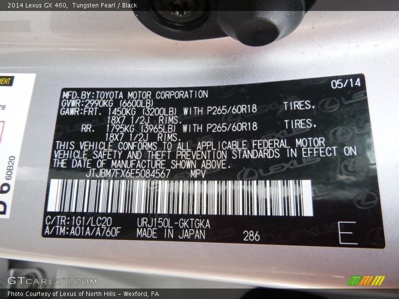 Tungsten Pearl / Black 2014 Lexus GX 460