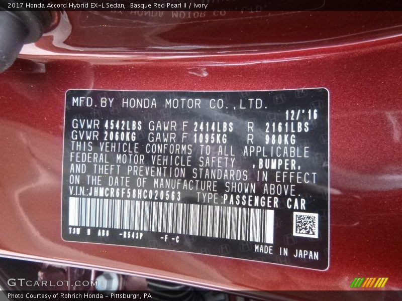 Basque Red Pearl II / Ivory 2017 Honda Accord Hybrid EX-L Sedan