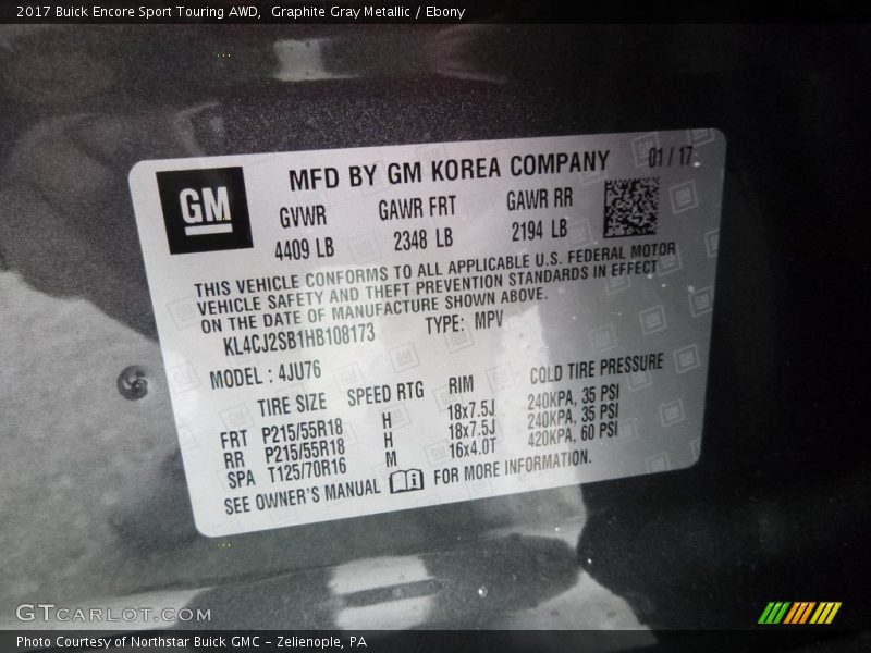 Graphite Gray Metallic / Ebony 2017 Buick Encore Sport Touring AWD