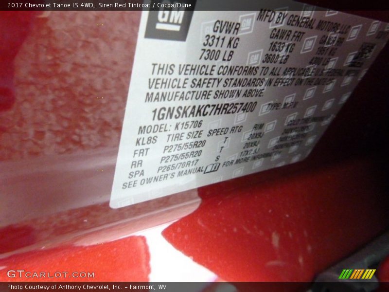 Siren Red Tintcoat / Cocoa/Dune 2017 Chevrolet Tahoe LS 4WD