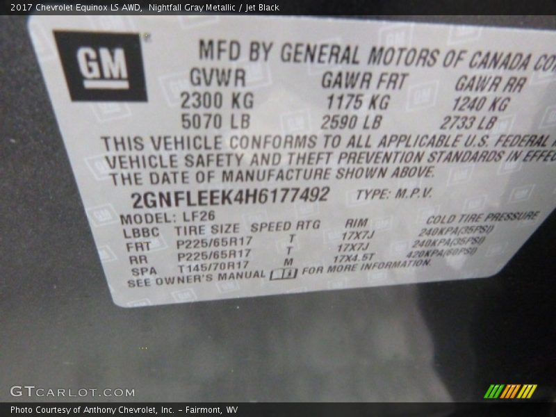 Nightfall Gray Metallic / Jet Black 2017 Chevrolet Equinox LS AWD