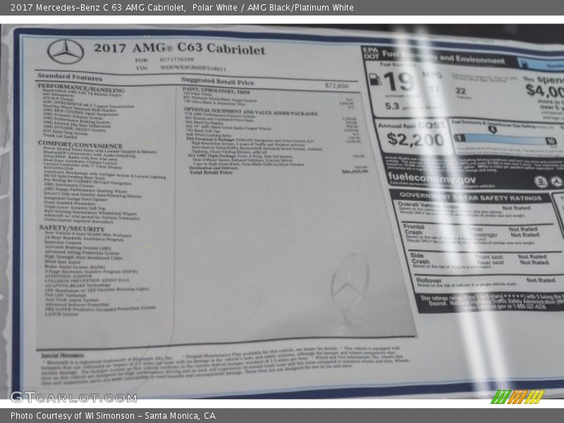  2017 C 63 AMG Cabriolet Window Sticker