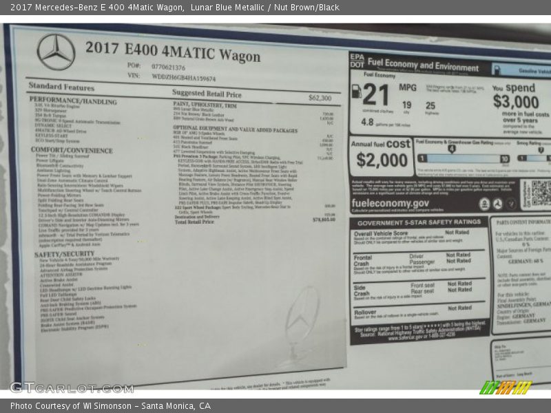  2017 E 400 4Matic Wagon Window Sticker