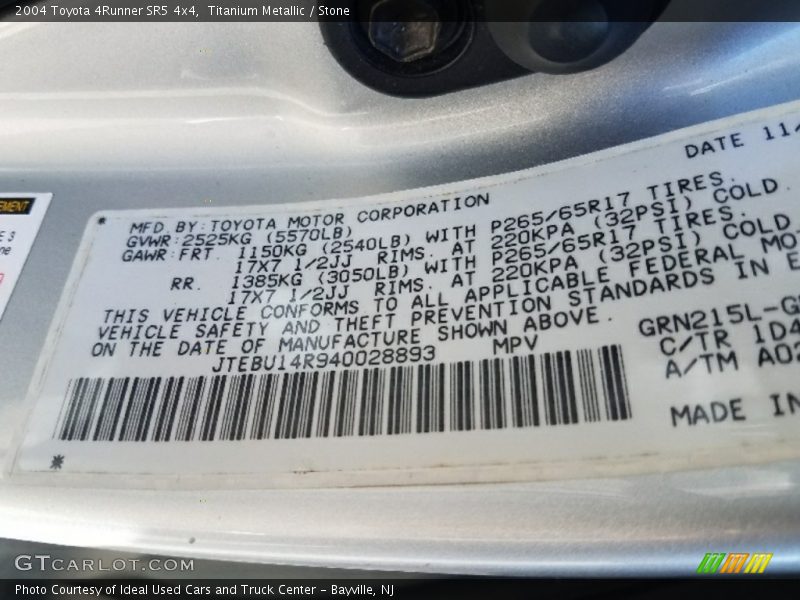 Titanium Metallic / Stone 2004 Toyota 4Runner SR5 4x4