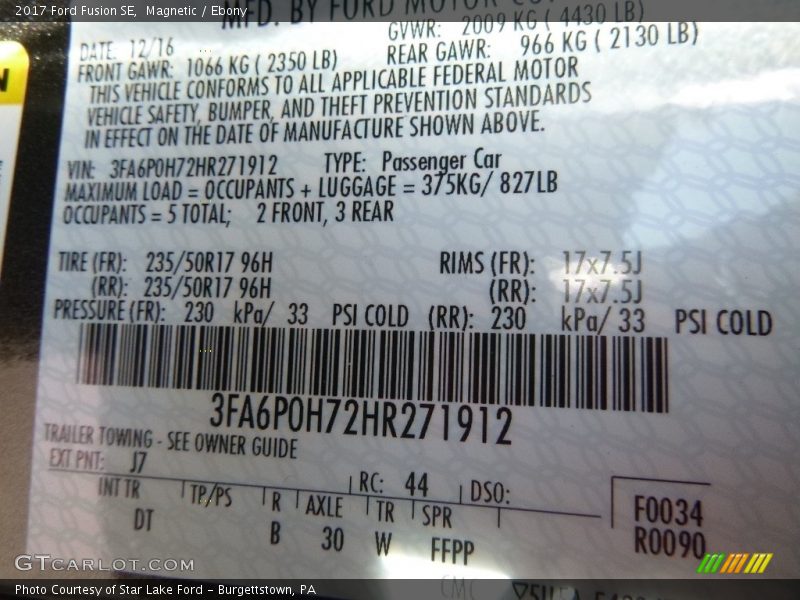 Magnetic / Ebony 2017 Ford Fusion SE