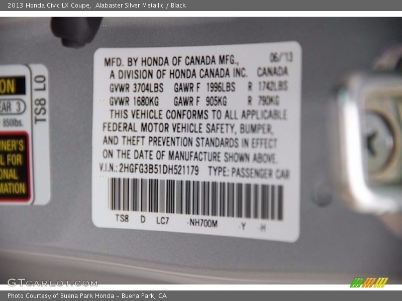 Alabaster Silver Metallic / Black 2013 Honda Civic LX Coupe