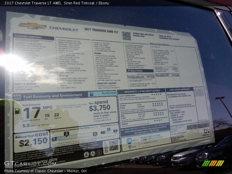 Siren Red Tintcoat / Ebony 2017 Chevrolet Traverse LT AWD