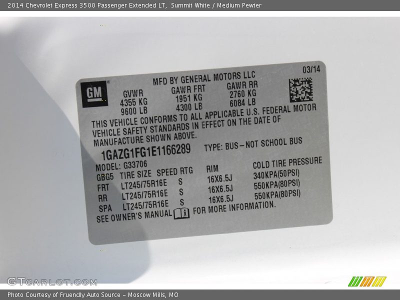 Summit White / Medium Pewter 2014 Chevrolet Express 3500 Passenger Extended LT