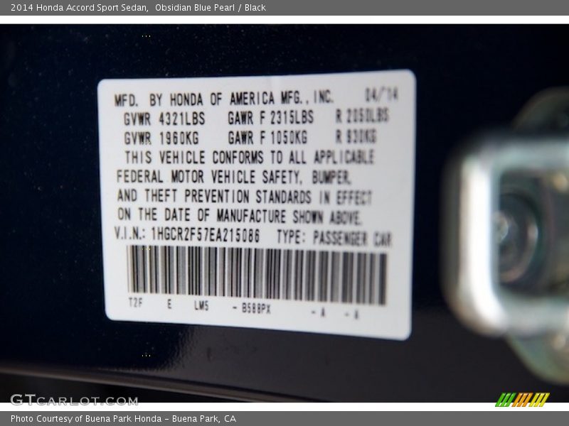 Obsidian Blue Pearl / Black 2014 Honda Accord Sport Sedan