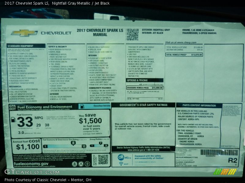Nightfall Gray Metallic / Jet Black 2017 Chevrolet Spark LS