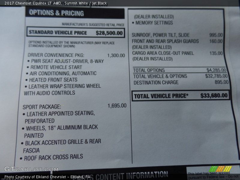 Summit White / Jet Black 2017 Chevrolet Equinox LT AWD