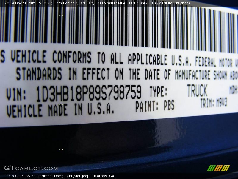 Deep Water Blue Pearl / Dark Slate/Medium Graystone 2009 Dodge Ram 1500 Big Horn Edition Quad Cab