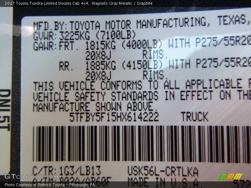 Magnetic Gray Metallic / Graphite 2017 Toyota Tundra Limited Double Cab 4x4