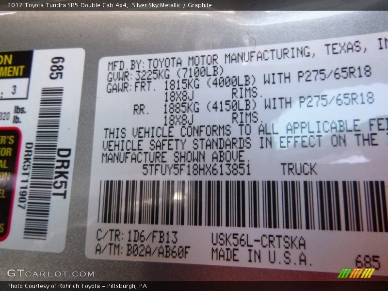 Silver Sky Metallic / Graphite 2017 Toyota Tundra SR5 Double Cab 4x4