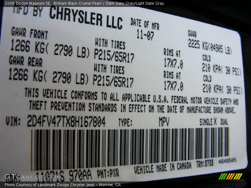 Brilliant Black Crystal Pearl / Dark Slate Gray/Light Slate Gray 2008 Dodge Magnum SE