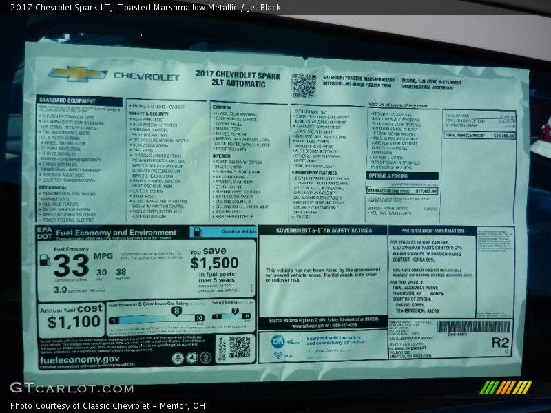 Toasted Marshmallow Metallic / Jet Black 2017 Chevrolet Spark LT