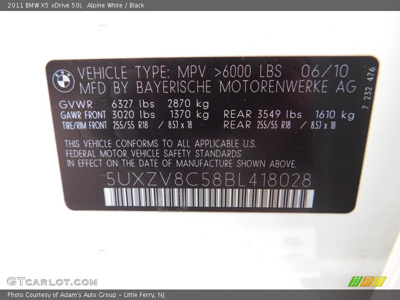 Alpine White / Black 2011 BMW X5 xDrive 50i