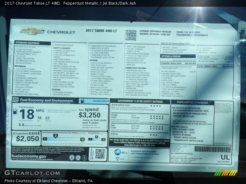 Pepperdust Metallic / Jet Black/Dark Ash 2017 Chevrolet Tahoe LT 4WD